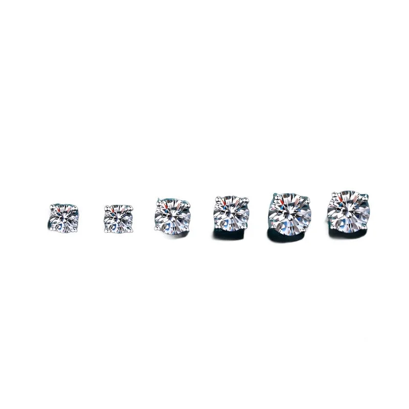 Women’s glamorous earrings-Four-Prong Round Diamond Earrings | S925