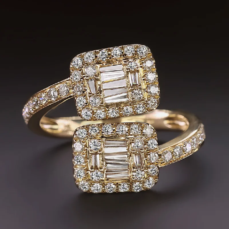 Women’s eco-friendly engagement rings-NATURAL DIAMOND TOI ET MOI RING 1ct EMERALD CUT CLUSTER ILLUSION 14k YELLOW GOLD