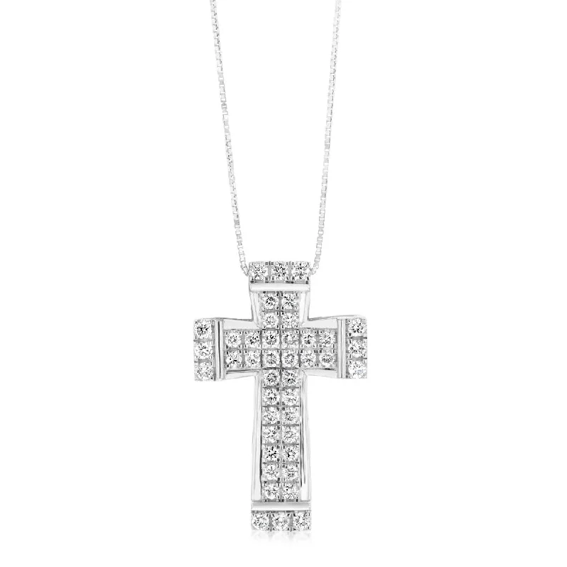 Women’s anniversary necklaces-Luminesce Lab Grown Cross Pendant with Silver Slider Chain in 42 Diamonds