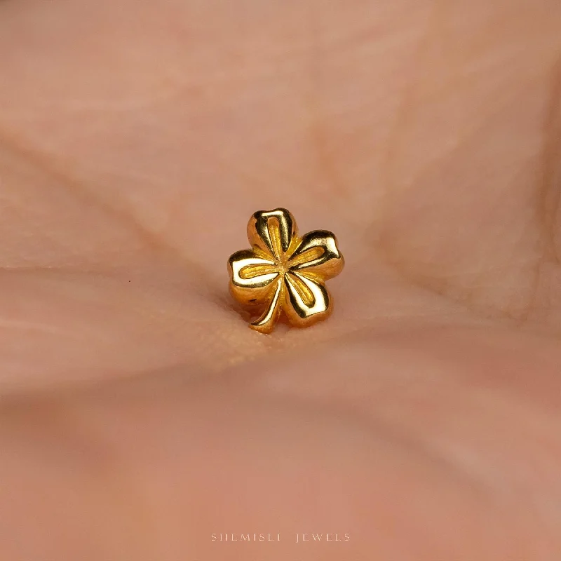 Women’s double drop earrings-Tiny 4 Leaf Shamrock Threadless Flat Back Earrings, 20,18,16ga, 5-10mm Unisex, Surgical Steel SHEMISLI SS1131