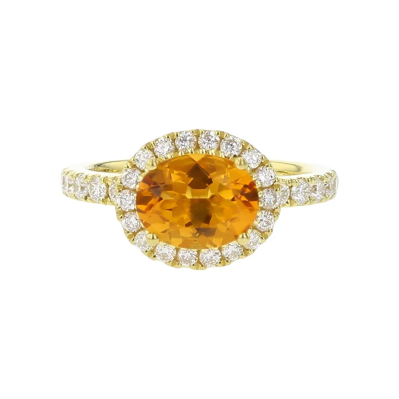 Women’s affordable diamond engagement rings-Oval Citrine and Diamond Halo Ring