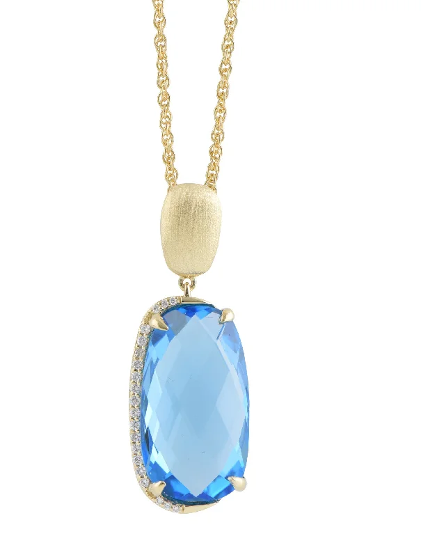 Women’s birthstone pendant necklaces-Blue Topaz And Diamond Pendant