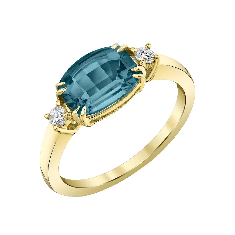 Women’s antique-style engagement rings-London Blue Topaz 14K Yellow Gold Ring with Diamonds