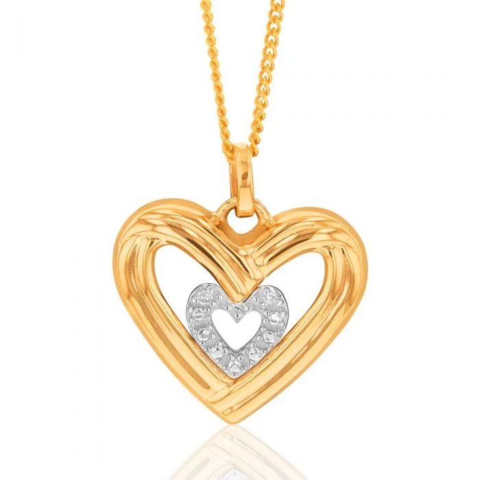 Women’s choker necklaces-9ct Yellow Gold Diamond Heart Pendant