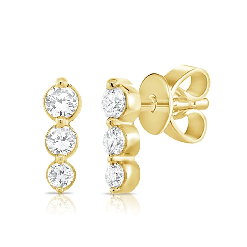 Women’s luxurious drop earrings-14k Gold & Diamond 3-Stone Stud Earrings