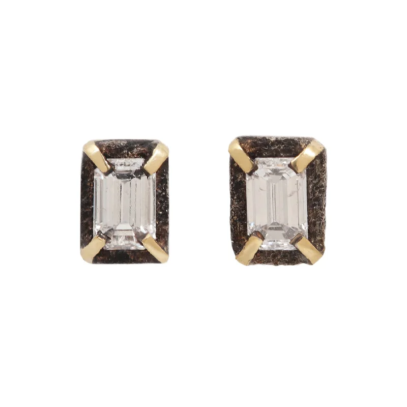 Women’s chandelier earrings-Emerald Cut Diamond Dark Halo Studs