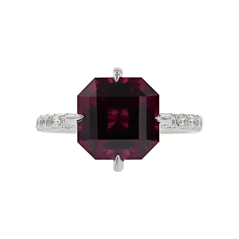 Women’s elegant engagement rings-Pastel Diamond Asscher Cut Garnet Ring