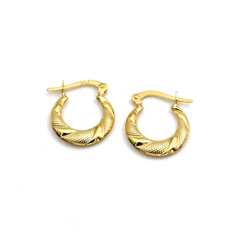 Women’s sparkling earrings-Real Gold Twisted Moon Round Clip Earrings Set - Model 6395 E1931