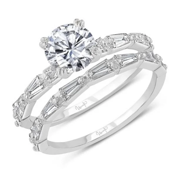 Women’s traditional solitaire engagement rings-Diamond Semi-Mount Ring in 14K White Gold for Round Center, Size 6.5