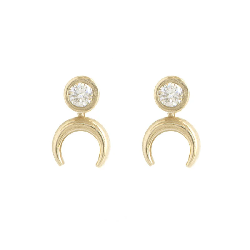 Women’s heart-shaped stud earrings-Diamond Crescent Stud Earrings