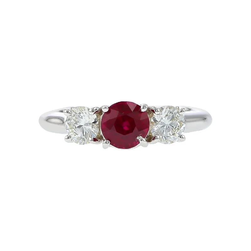 Women’s three-stone engagement rings-18K White Gold Burmese Ruby and Diamond 3-Stone Ring