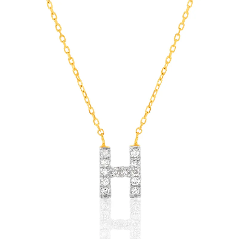 Women’s heart-shaped necklaces-Luminesce Lab Diamond H Initial Pendant in 9ct Yellow Gold with Adjustable 45cm Chain