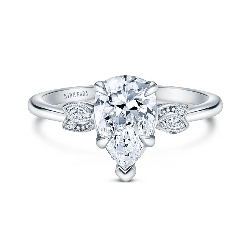 Women’s infinity engagement rings-Dahlia Diamond Semi-Mount Ring in 18K White Gold for Pear Center, Size 6.5