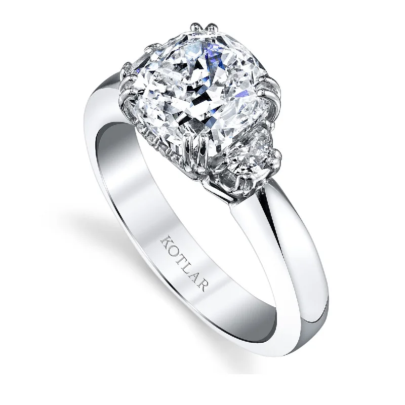 Women’s large diamond engagement rings-Platinum Cushion-cut Diamond 3-Stone Ring