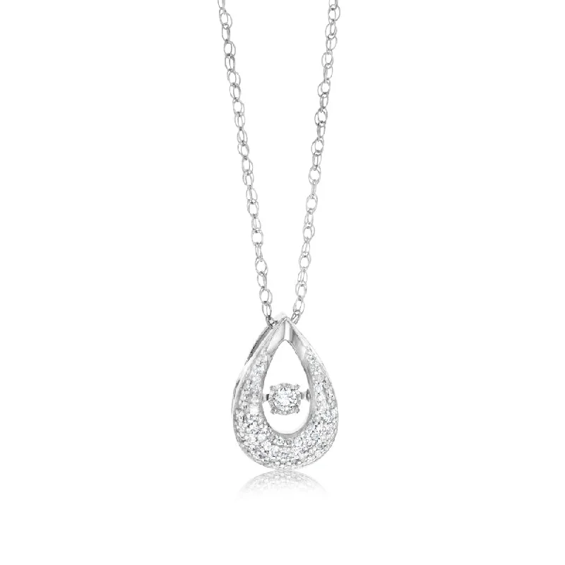 Women’s vintage chain necklaces-Sterling Silver Pear Shaped Pendant in 1/5 Carat Natural Diamonds