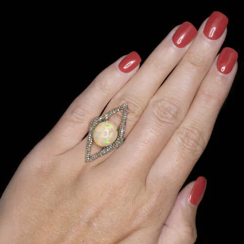 Women’s white diamond engagement rings-4.5ct WELO OPAL 1ct DIAMOND NATURAL RING BIG GEOMETRIC SHAPE STATEMENT COCKTAIL