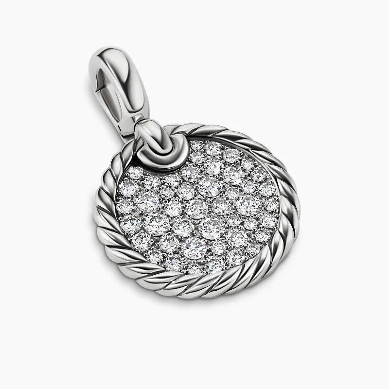 Women’s simple gold necklaces-Pre-owned David Yurman Elements Disc Pendant with Pave Diamonds 17.5mm