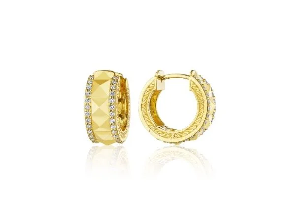 Women’s engagement rings with a twist-0.30Ct Diamond Border Pyramid Huggie Hoops 18k Yellow Gold