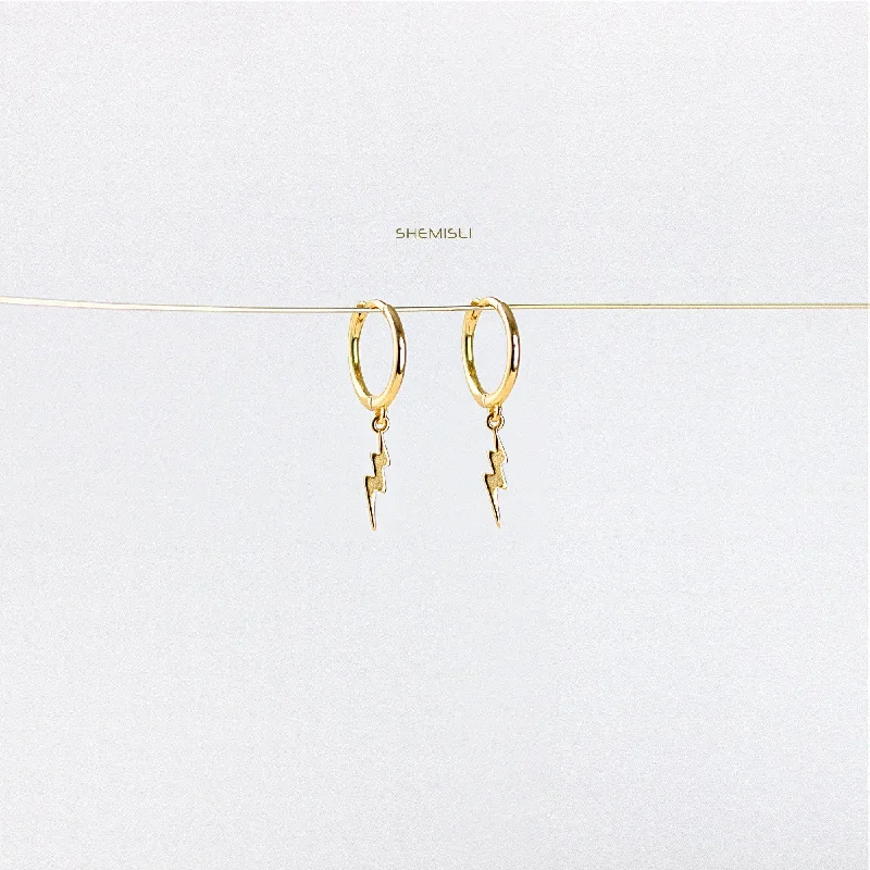 Women’s unique hoop earrings-Dainty lightning Hoop Earrings, Huggies, Gold, Silver SHEMISLI SH116 LR