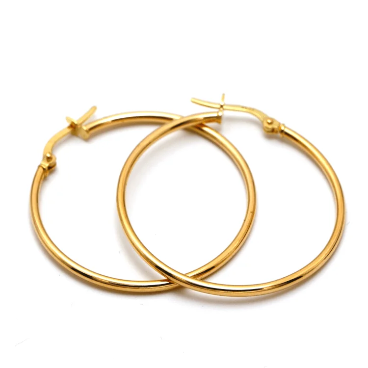 Women’s sterling silver drop earrings-Real Gold Round Plain Loop Earring Set ( 3 cm ) 5501/2 E1769