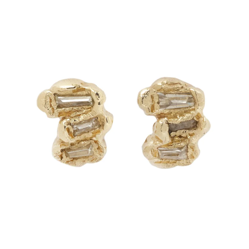 Women’s gold drop earrings-X Lemon Baguette Diamond Scatter Studs