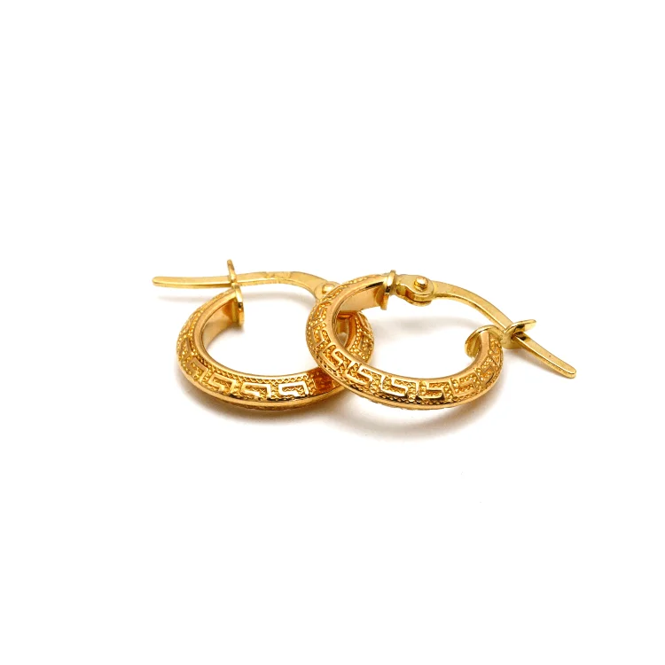 Women’s gold stud earrings-Real Gold Maze Hoop Oval Round Earring Set 6443 E1783