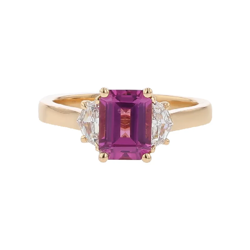 Women’s round cut engagement rings-Emerald-cut Umba Purple Garnet and Diamond 3-Stone Ring