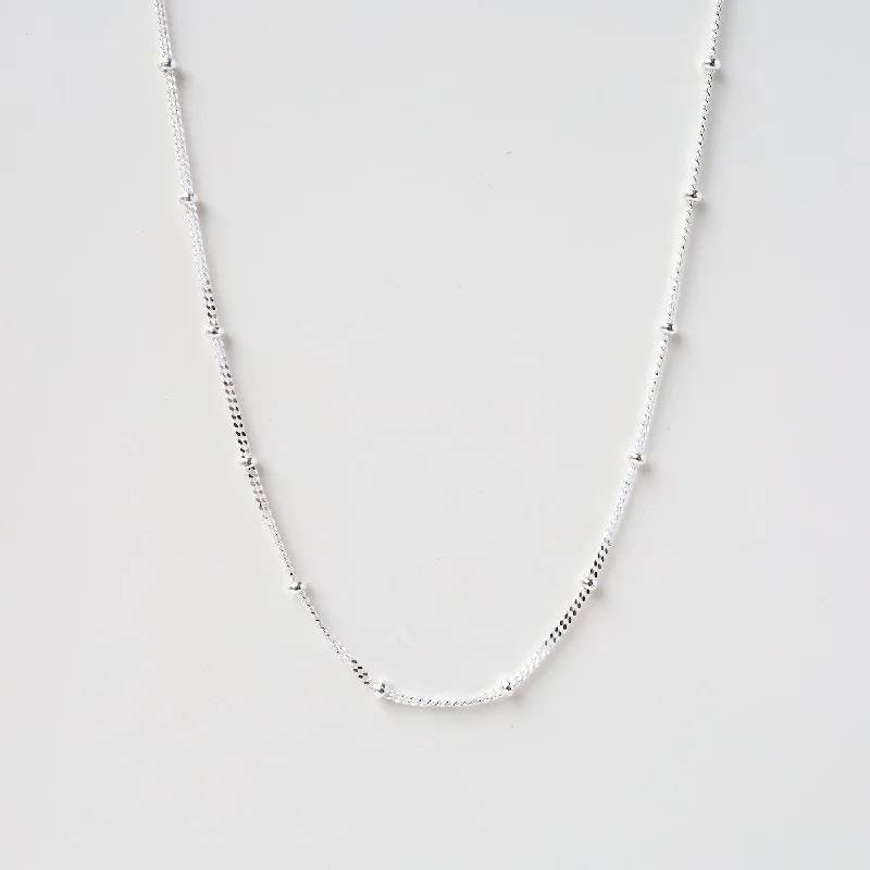 Women’s simple necklaces-Sterling Silver Curb Chain with Bead Stations - 16" to 18"