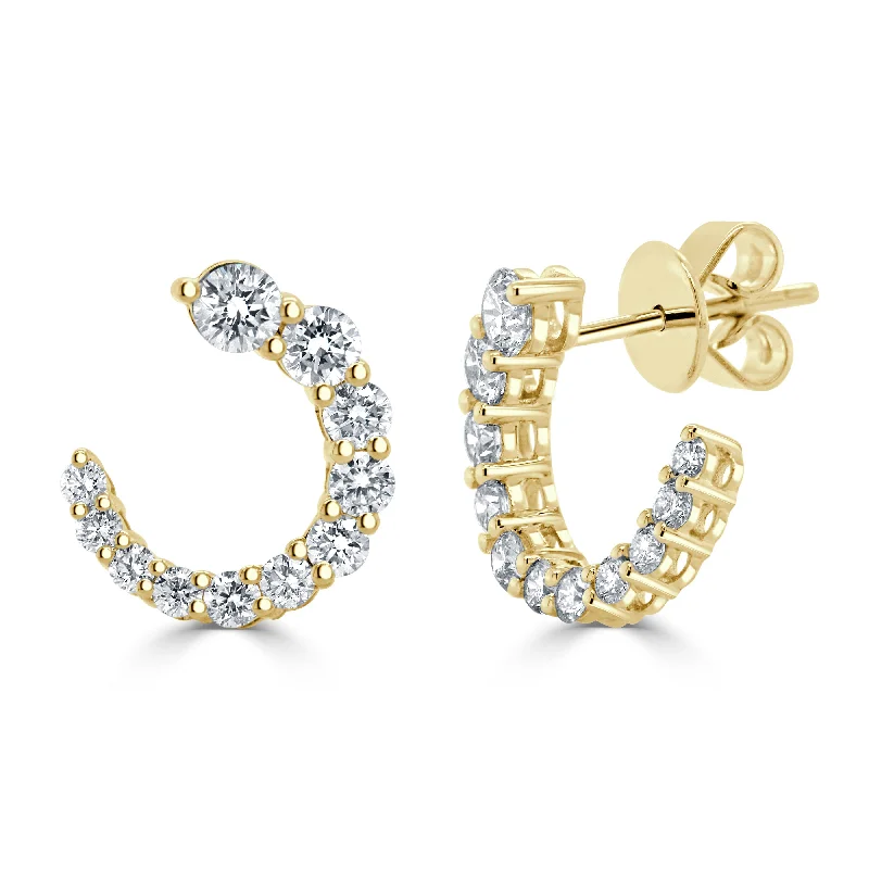 Women’s diamond halo earrings-14k Gold Curved Diamond Earrings