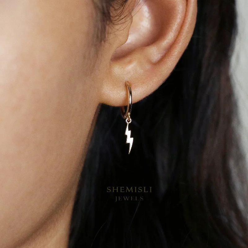 Women’s double drop earrings-Dainty lightning Hoop Earrings, Huggies, Gold, Silver SHEMISLI SH116 LR