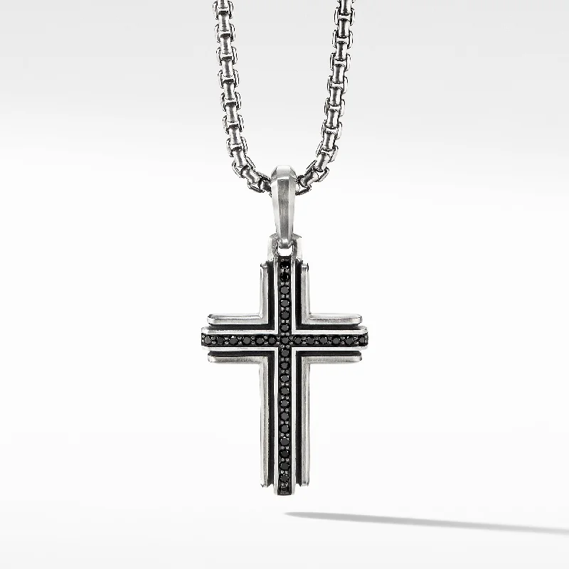 Women’s anniversary necklaces-David Yurman Men's Deco Cross Pendant with Pave Black Diamonds