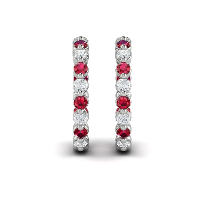 Women’s diamond drop earrings-Inside Out Diamond and Ruby  Hoop Earrings