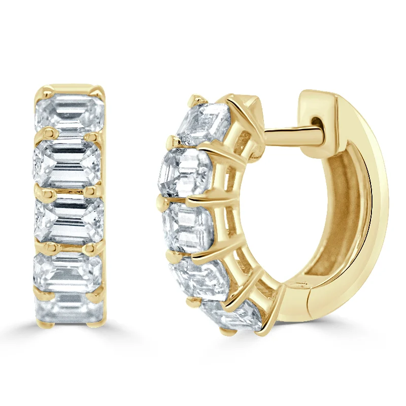 Women’s vintage earrings-14k Gold & Emerald-Cut Diamond Huggies