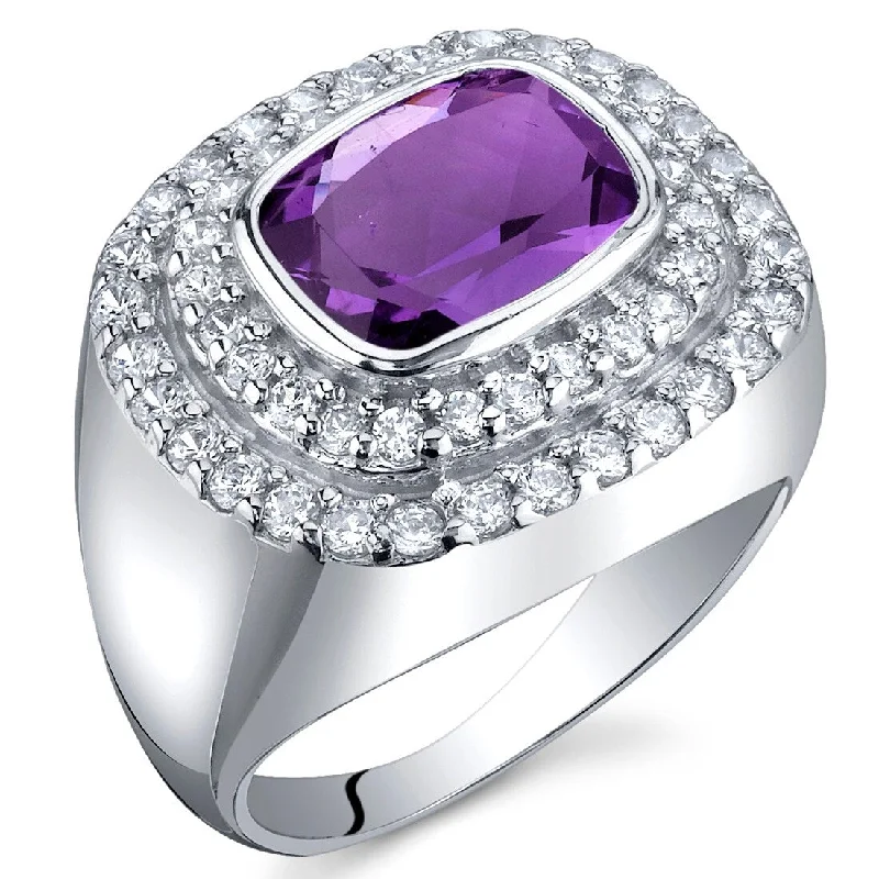 Women’s adjustable rings-Sterling Silver 1.75 ct Amethyst Birthstone Ring