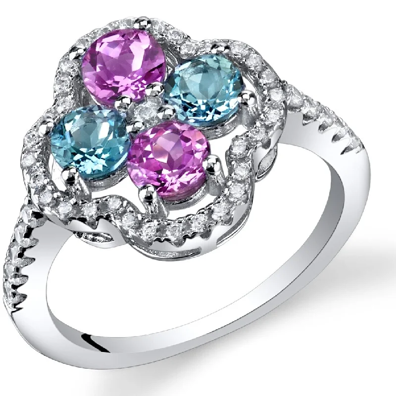 Women’s colorful rings-Sterling Silver 1.5 ct Created Pink Sapphire Birthstone Ring