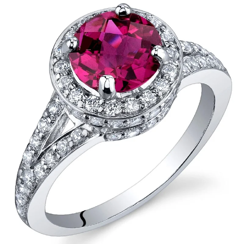 Women’s wedding sets-Sterling Silver 1.75 ct Created Ruby Birthstone Ring