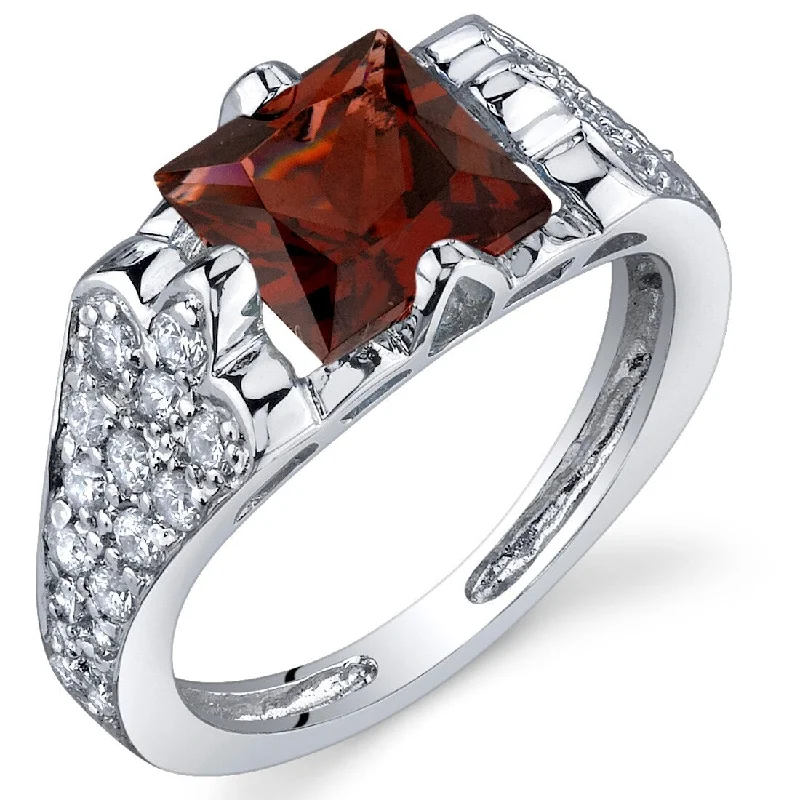 Women’s handmade rings-Sterling Silver 2 ct Garnet Birthstone Ring