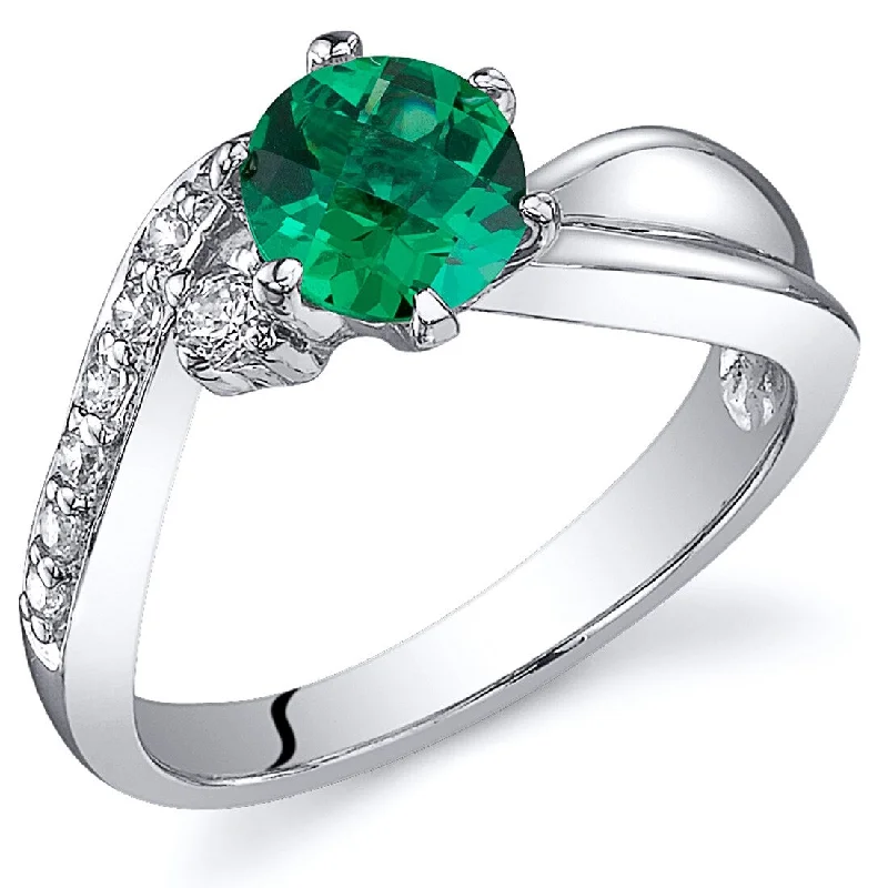 Women’s minimalist rings-Sterling Silver 0.75 ct Created Emerald Birthstone Ring