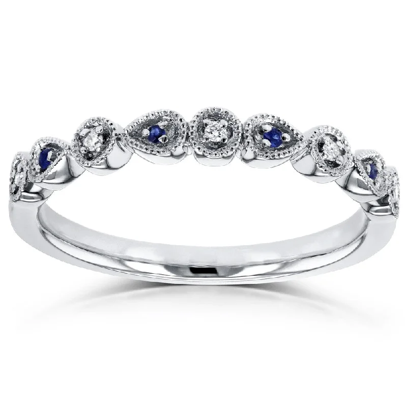 Women’s gold rings-Annello by Kobelli 10k White Gold Diamond and Sapphire Accented Alternating Stones Fashion Ring