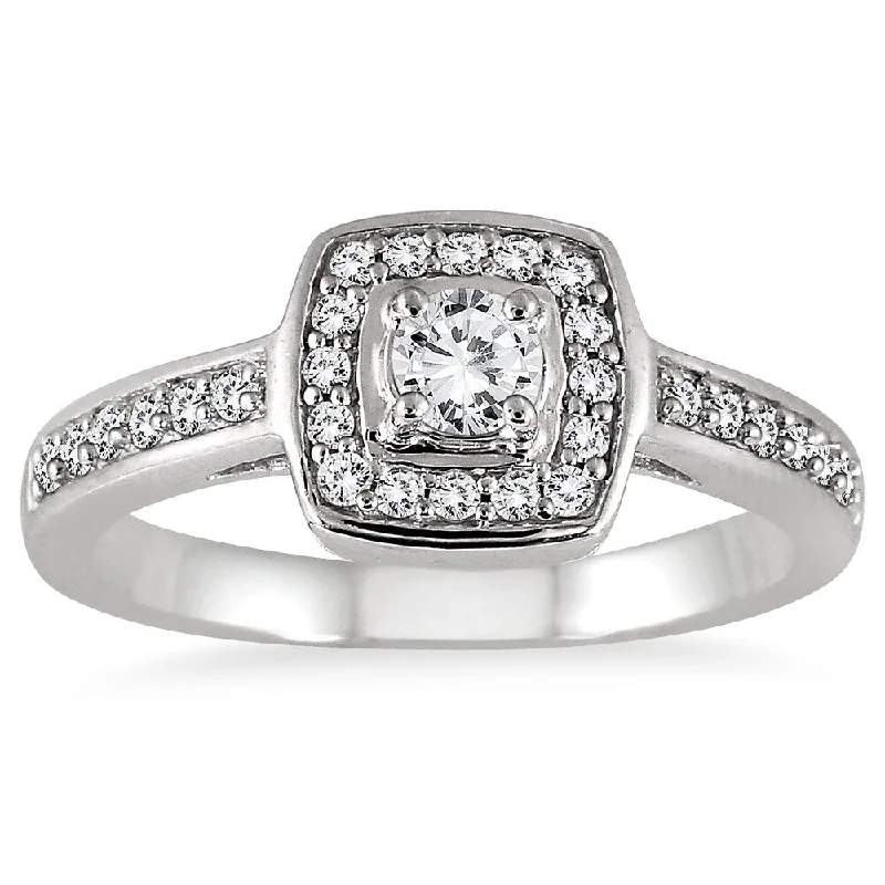 Women’s platinum rings-1/2 Carat TW Diamond Halo Ring in 10K White Gold