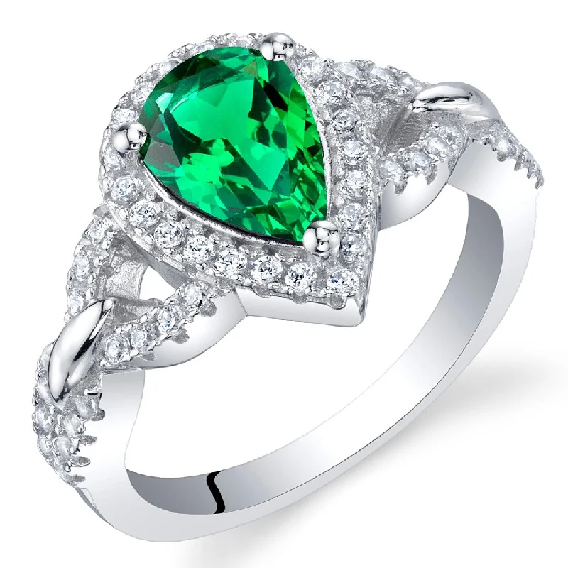 Women’s designer rings-Sterling Silver 1 ct Created Emerald Halo Ring