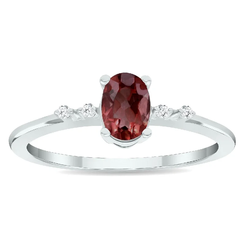 Women’s art nouveau rings-Women's Garnet and Diamond Sparkle Ring in 10K White Gold