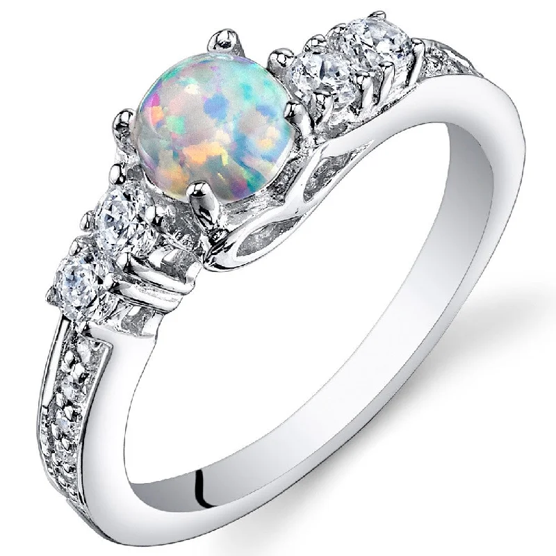 Women’s opal engagement rings-Sterling Silver 0.5 ct White Opal Ring