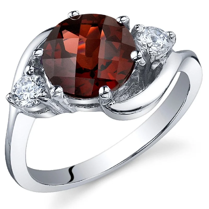 Women’s silver engagement rings-Sterling Silver 2.25 ct Garnet Birthstone Ring