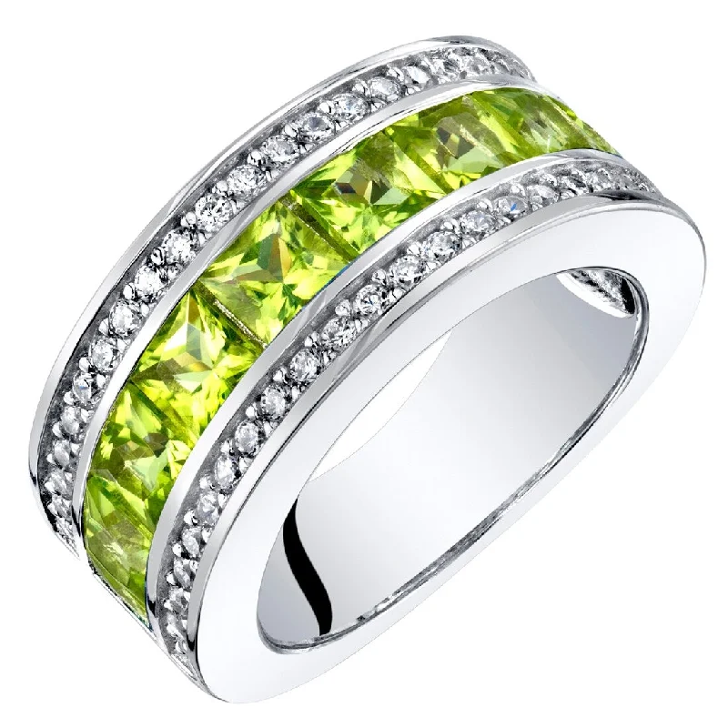 Women’s diamond halo rings-Sterling Silver 1.5 ct Peridot Birthstone Ring