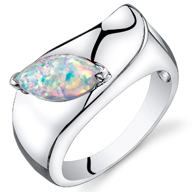 Women’s engraved rings-Sterling Silver 1 ct White Opal Ring