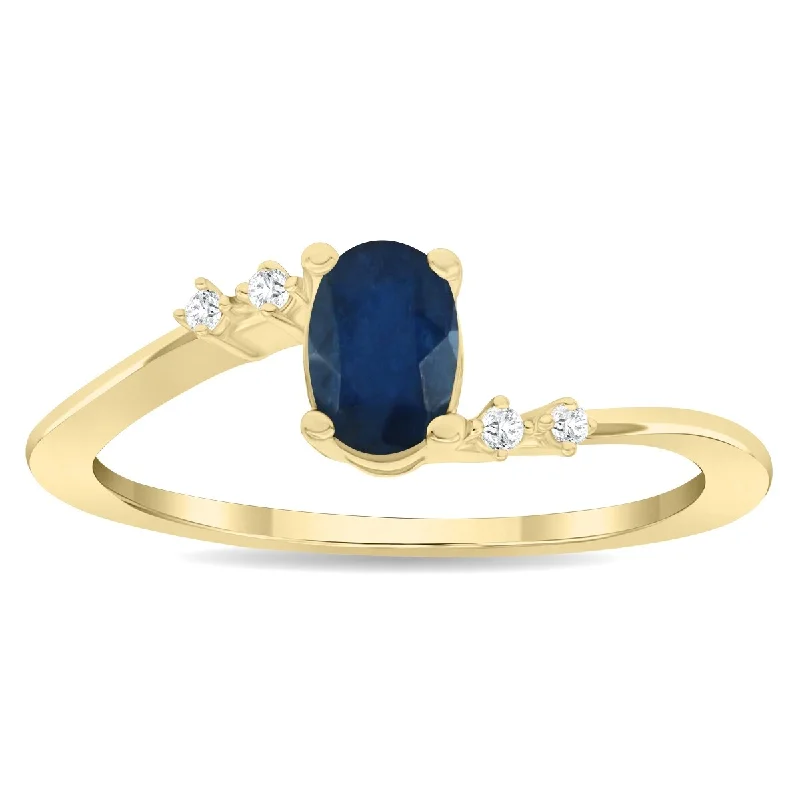 Women’s wedding rings-Women's Oval Shaped Sapphire and Diamond Tierra Ring in 10K Yellow Gold