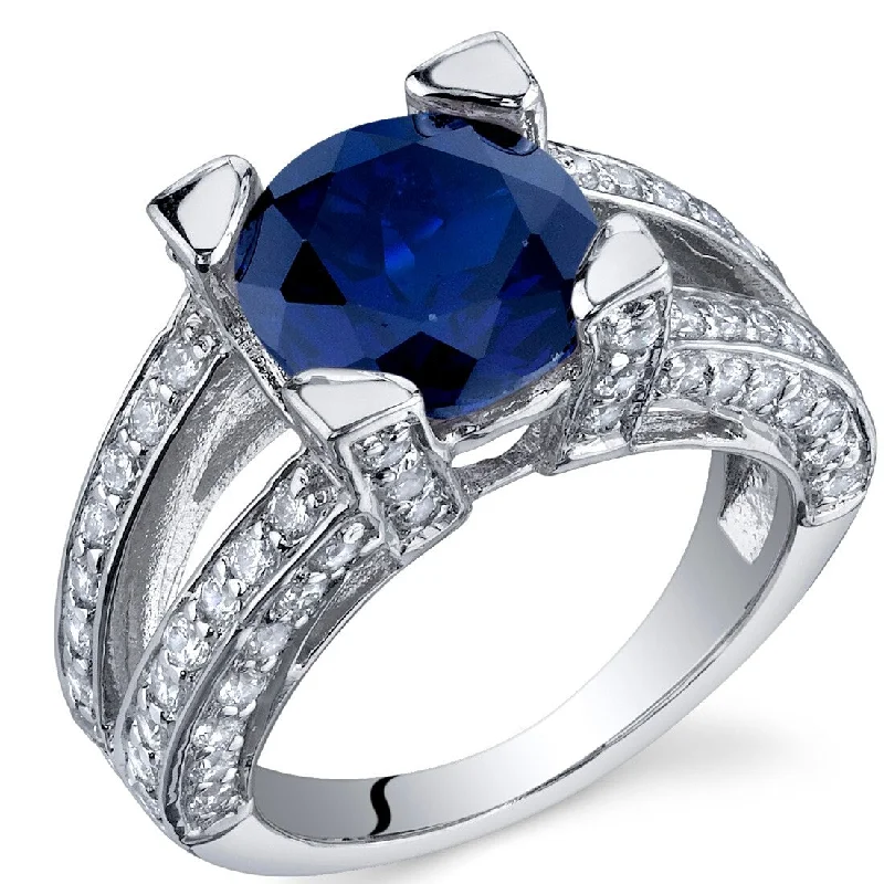 Women’s unique rings-Sterling Silver 3.75 ct Created Sapphire Birthstone Ring