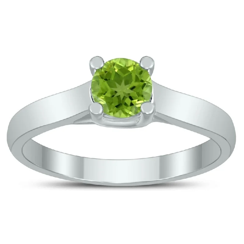 Women’s emerald cut rings-Round 5MM Peridot Cathedral Solitaire Ring in 10K White Gold