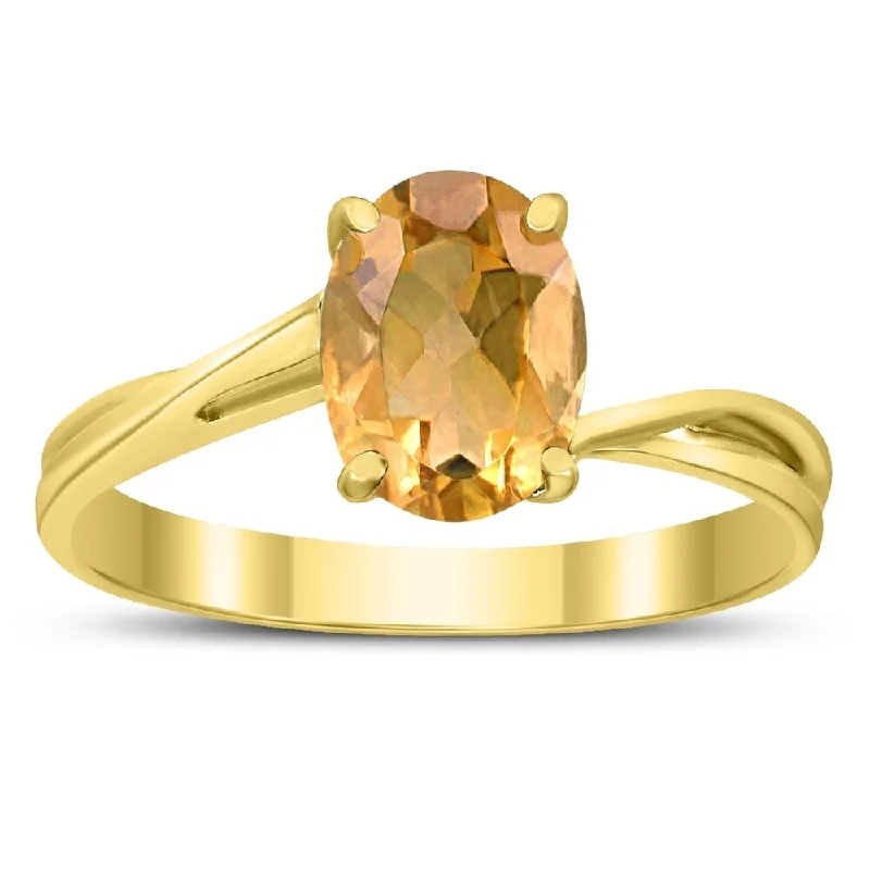 Women’s statement engagement rings-Solitaire Oval 8X6MM Citrine Gemstone Twist Ring in 10K Yellow Gold